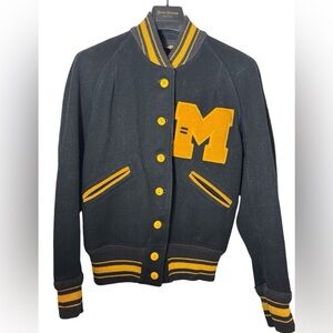 Vintage Black and Yellow Varsity Wool‎ Letterman Jacket with Chenille "M" Patch
